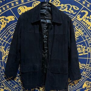 Vintage  Black Suede Leather Jacket – Minimalist 90s Style –